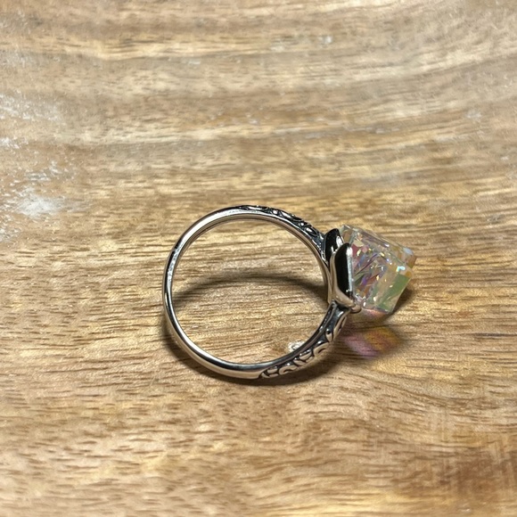 *SOLD* Iridescent Glass Crystal Cubes 925 Sterling Silver Bypass Ring - Picture 7 of 17